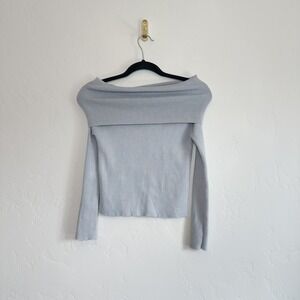 Indie XO | NWT Foldover Off-Shoulder Ribbed Knit Fitted Sweater in Blue